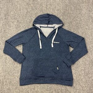 Eddie Bauer Hoodie Womens Medium Blue Henley Jersey Pullover Kangaroo Pocket
